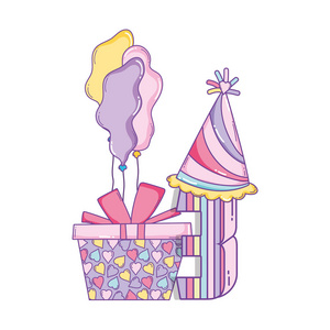 儿童生日礼物蜡烛可爱卡通矢量插图平面设计