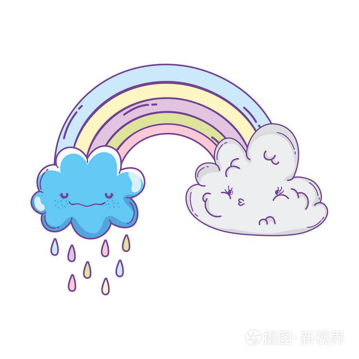 可爱的云和彩虹卡通粘贴颜色