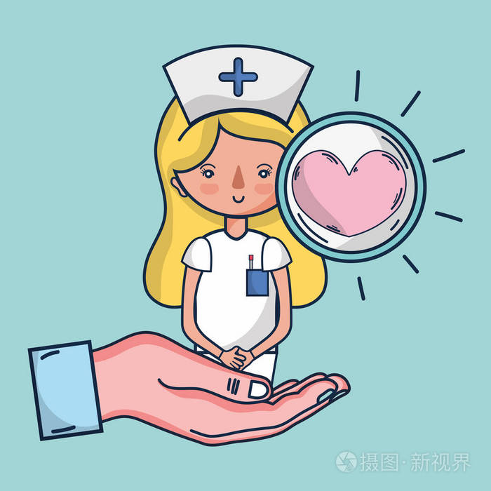 献血女护士心脏卡通矢量图平面设计