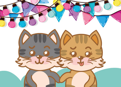生日派对可爱的猫漫画矢量插图平面设计插画 正版商用图片1794u9 摄图新视界
