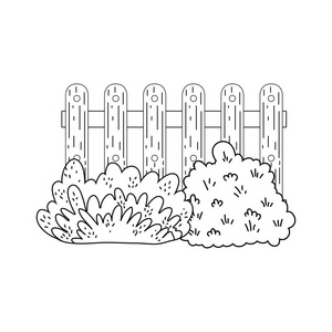 花园灌木与篱笆矢量插图设计图片
