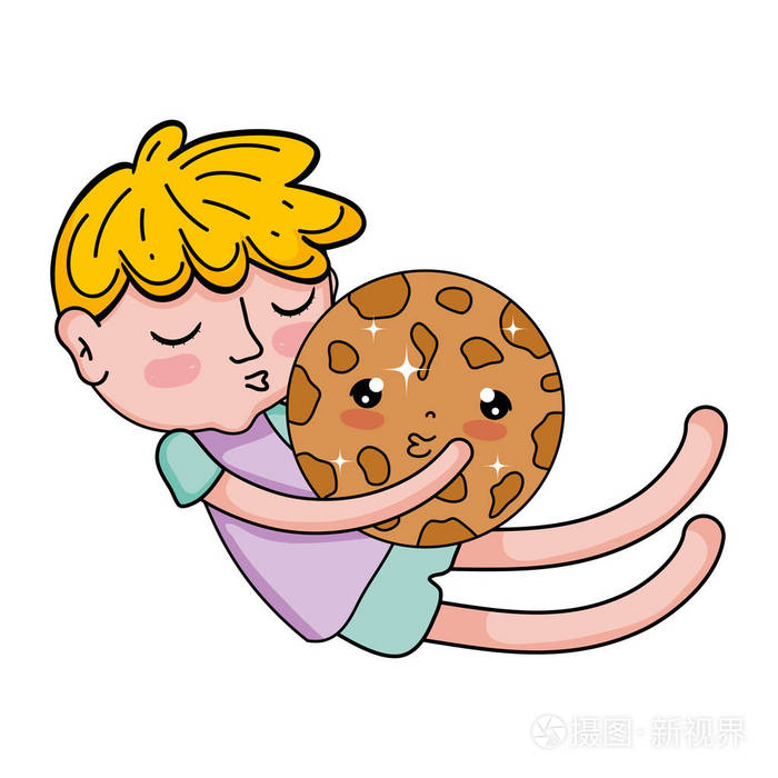 小男孩饼干卡瓦伊字符矢量插图设计