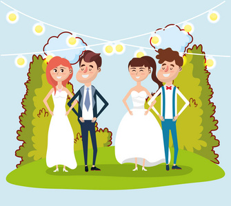 新婚夫妇卡片设计矢量插画平面设计