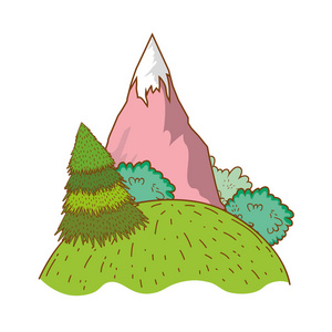 风景自然风景山地卡通矢量插图平面设计