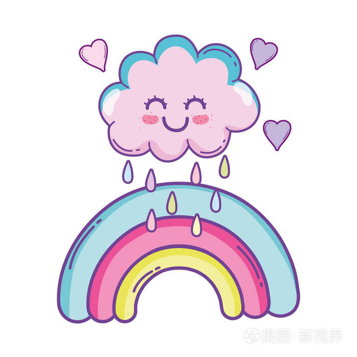 可爱的云和彩虹卡通粘贴颜色
