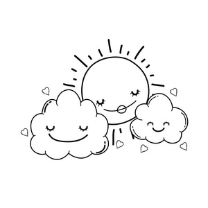 卡通云朵太阳和云朵带着心灵微笑卡通矢量插图平面设计照片