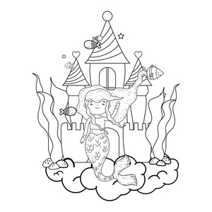 海底场景美人鱼与城堡海底场景矢量图设计照片