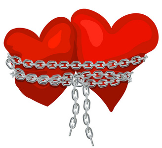 两颗心被铁链连接在一起照片
