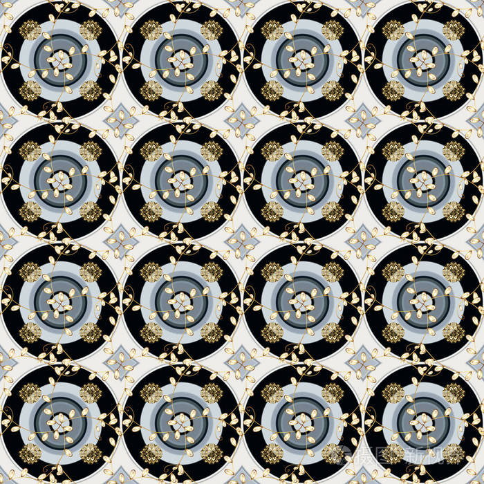 无缝抽象背景与重复元素. 中性,黑色和金色图案. 优雅的矢量经典图案.