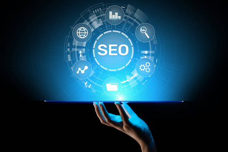 seo搜索引擎优化, 虚拟屏幕上的数字网络营销概念