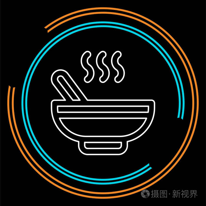 矢量汤碗插图餐厅餐盘. 细线象形文字轮廓笔画