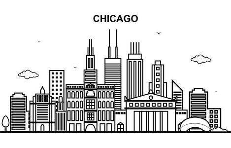 芝加哥城市旅游城市景观天际线轮廓图