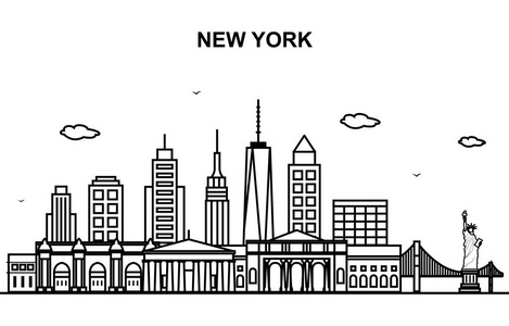 纽约市旅游城市景观天际线轮廓图