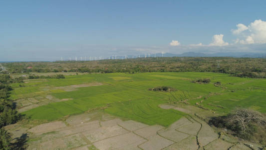 太阳能农场与风车。菲律宾吕宋