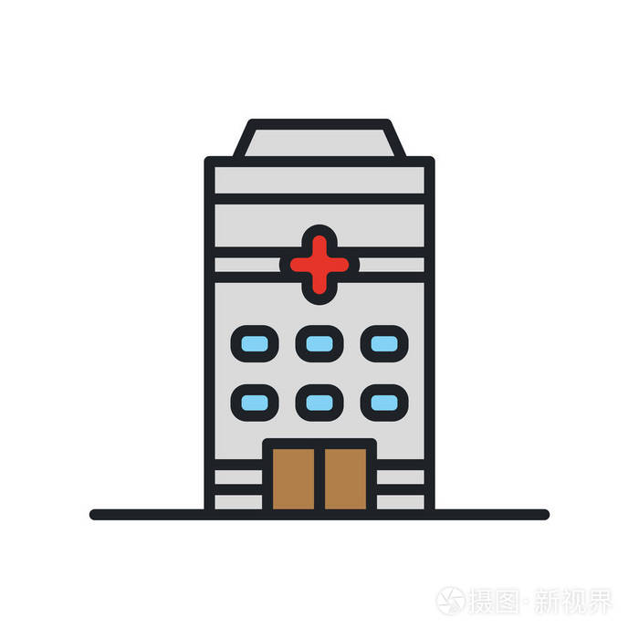 医院医疗大楼矢量平线笔画图标