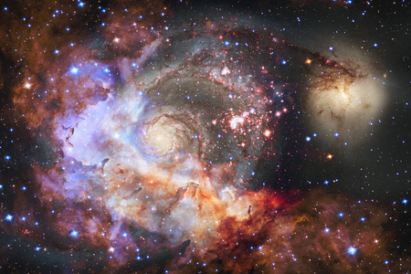 云科幻星系星场星云团在深空. 科幻艺术.