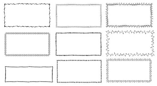 一套手绘涂鸦框架。草图边框