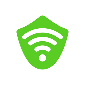 白色背景上的 vpn 符号.安全旁路徽标.绿色防护罩上的 wifi 保牌照片