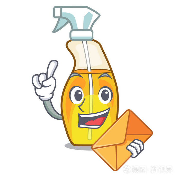 在卡通瓶子里喷香水的信封矢量插图
