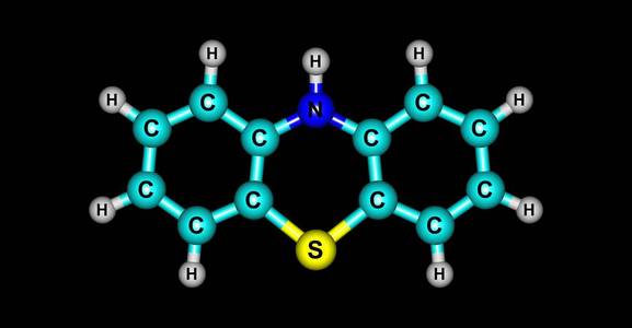 吩噻嗪类或PTZ是一种与噻嗪类杂环化合物有关的有机化合物..三维插图
