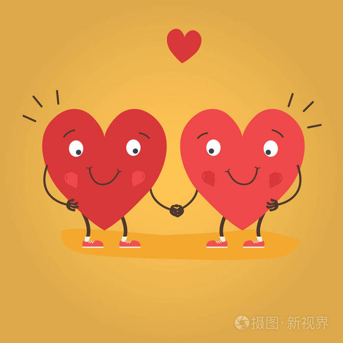 爱中的两颗幸福的心可爱的夫妇在爱牵手情人节快乐向量卡向量