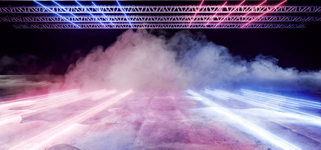 空空间雾烟雾在反射格栅混凝土舞台3渲染插图