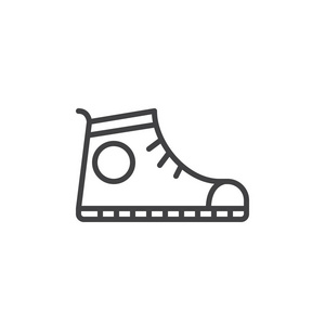 运动鞋运动鞋线图标轮廓矢量标志线性风格象形文字隔离在白色上。 符号标志插图。 可编辑笔画。 像素完美