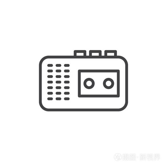 音频录音机线图标轮廓矢量符号线性风格象形文字隔离在白色上.