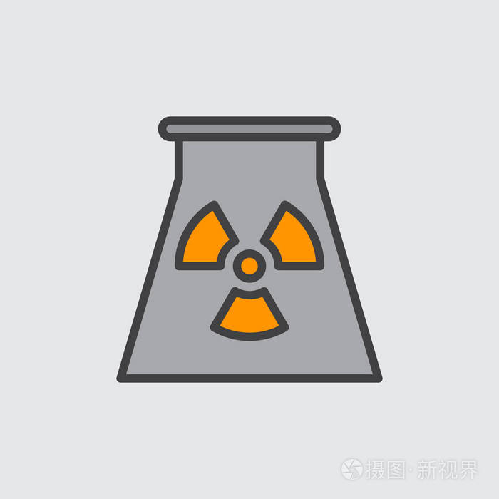 核电站填充轮廓图标线矢量标志线彩色象形文字隔离在白色上符号标志