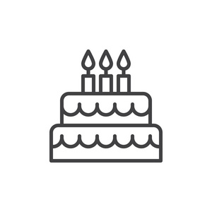 生日蛋糕线图标轮廓矢量符号线性风格象形文字隔离在白色上.