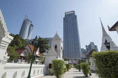 泰国曼谷的Wat PathumWanaram在东南亚的建筑。 泰国曼谷2018年11月