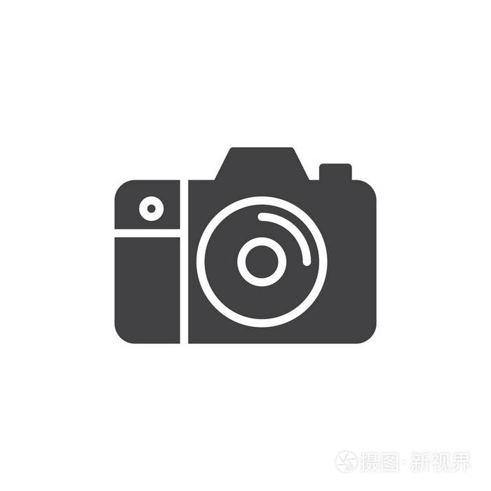 相机图标矢量填充平面标志固体象形文字隔离在白色上. 符号标志插图.