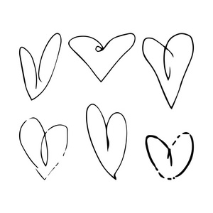 情人节的心集。矢量插图。 手工绘图