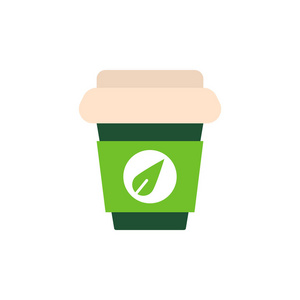 绿茶纸杯平面图标矢量标志彩色象形文字隔离在白色上。 符号标志插图。 平式设计