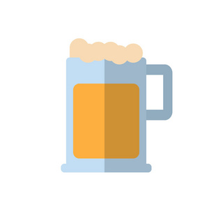啤酒杯与泡沫平面图标填充矢量标志彩色象形文字隔离在白色上。 符号标志插图。 平式设计