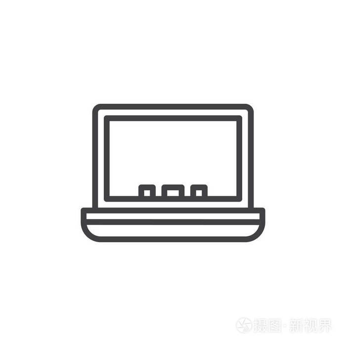 笔记本电脑线图标轮廓矢量标志线性风格象形文字隔离在白色上.