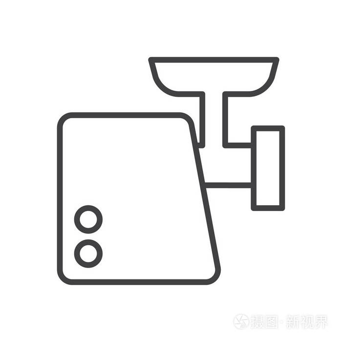 绞肉机生产线图标轮廓矢量标志线性风格象形文字隔离在白色上明克尔