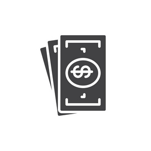 现金货币图标矢量填充平面标志固体象形文字隔离在白色上。 符号标志插图。 像素完美