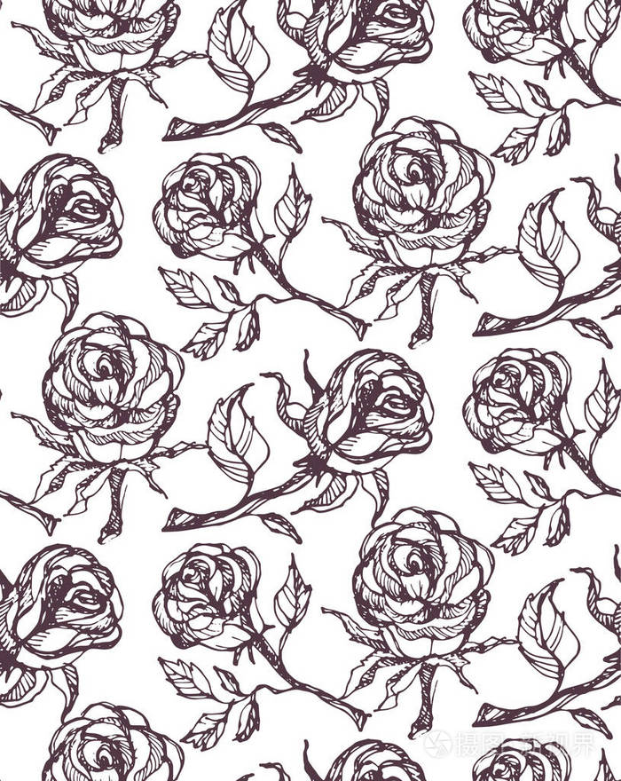 手绘涂鸦玫瑰图案背景纺织织物壁纸