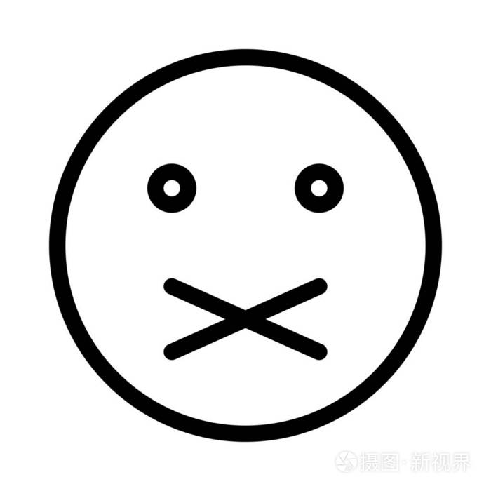 嘴巴封闭的斯迈利图标,简单的线条插图