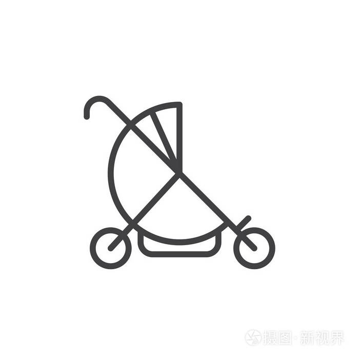 插画 婴儿童车线图标轮廓矢量标志线性风格象形文字隔离在白色上.