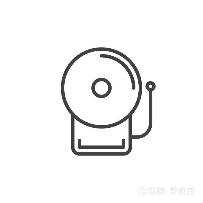 学校警铃线图标轮廓矢量标志线性风格象形文字隔离在白色上符号标志