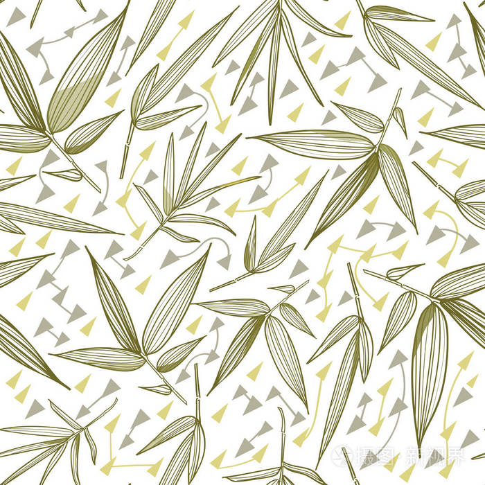 竹子无缝图案时尚潮流印刷品竹子的叶子和茎热带植物