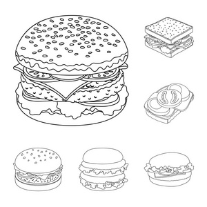 夹层和包装符号的向量例证。收集三明治和午餐矢量图标的股票