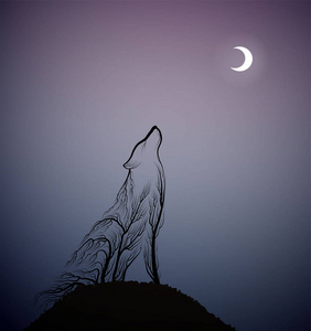 狼灭绝的概念, 垂死的狼的精神由于森林灭绝, 狼看起来像树枝在月亮上