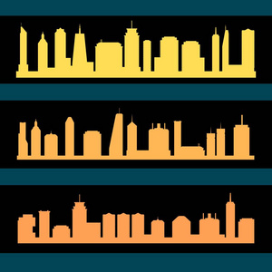 通用城市天际线横幅矢量插图集。 城市景观。