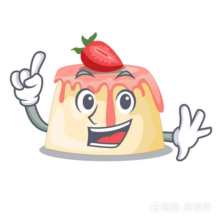 手指草莓布丁配吉祥物平板矢量插图