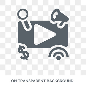 视频营销图标。 视频营销设计理念从营销收集。 透明背景上的简单元素矢量插图。