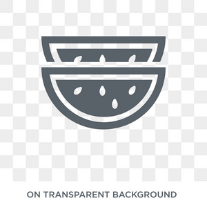 西瓜图标。 西瓜设计理念从水果和蔬菜收集。 透明背景上的简单元素矢量插图。