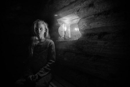 乡村风格的内部在猎人小木屋与壁炉简单的木屋里森林, 园艺和建设公司